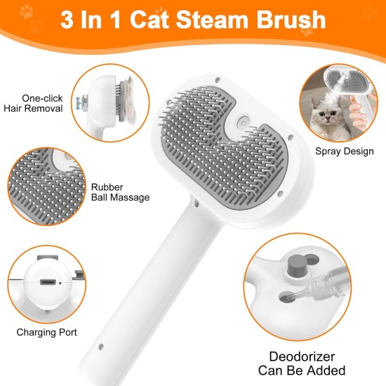 BIRDTOBR Steamy Cat Brush, 3-in-1 Cat Brush with Steam, Multifunctional Cat Spray Massage Comb, Steamy Cat Brush, Eliminate Flying Hair with One Button for Cats and Dogs, White BIRDTOBR Steamy Cat Brush, 3-in-1 Cat Brush with Steam, Multifunctional Cat Spray Massage Comb, Steamy Cat Brush, Eliminate Flying Hair with One Button for Cats and Dogs, White