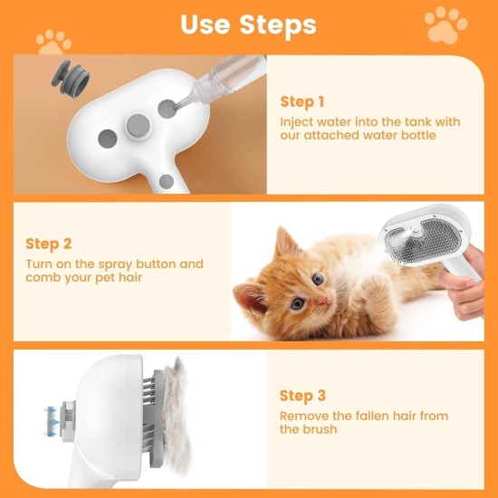 BIRDTOBR Steamy Cat Brush, 3-in-1 Cat Brush with Steam, Multifunctional Cat Spray Massage Comb, Steamy Cat Brush, Eliminate Flying Hair with One Button for Cats and Dogs, White BIRDTOBR Steamy Cat Brush, 3-in-1 Cat Brush with Steam, Multifunctional Cat Spray Massage Comb, Steamy Cat Brush, Eliminate Flying Hair with One Button for Cats and Dogs, White