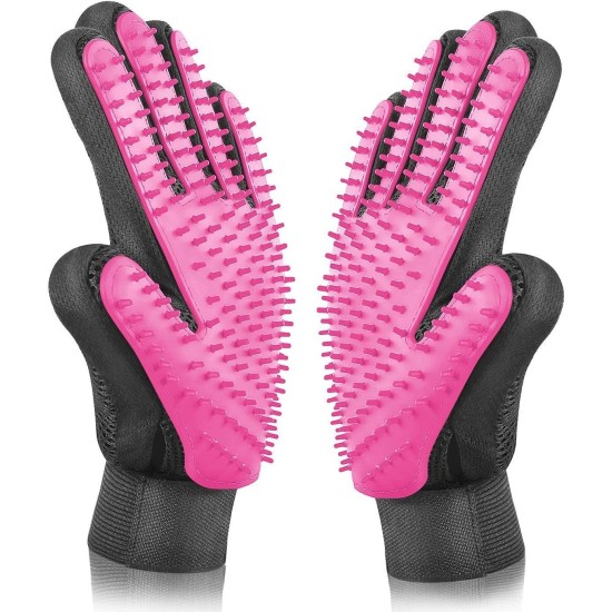 BYETOO [Upgrade Version] Pet Grooming Glove-Gentle Deshedding Brush Glove-Efficient Pet Hair Remover Mitt-Massage Tool with Enhanced Five Finger Design-for Dogs & Cats with Long & Short Fur
