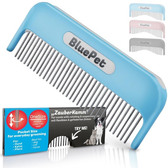 BluePet Magic Comb Patented with Rotating & Yielding Tines I Gently Removes Knots & Detangles the Fur I Dog Comb Cat Comb for Long Hair Dogs & Cats BluePet Magic Comb Patented with Rotating & Yielding Tines I Gently Removes Knots & Detangles the Fur I Dog Comb Cat Comb for Long Hair Dogs & Cats
