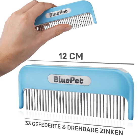 BluePet Magic Comb Patented with Rotating & Yielding Tines I Gently Removes Knots & Detangles the Fur I Dog Comb Cat Comb for Long Hair Dogs & Cats BluePet Magic Comb Patented with Rotating & Yielding Tines I Gently Removes Knots & Detangles the Fur I Dog Comb Cat Comb for Long Hair Dogs & Cats