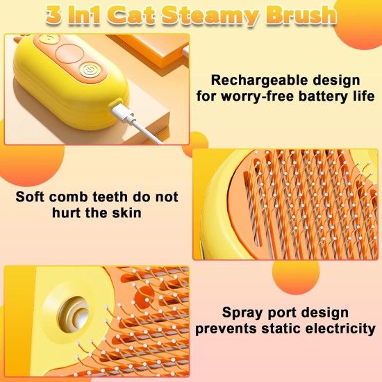 Cat Brush with Steam, 3-in-1 Steam Brush for Cats with Spray, Self-Cleaning Dog Brush with Steam Pets Care and Hair Removal for Long/Short Hair Cat Brush with Steam, 3-in-1 Steam Brush for Cats with Spray, Self-Cleaning Dog Brush with Steam Pets Care and Hair Removal for Long/Short Hair