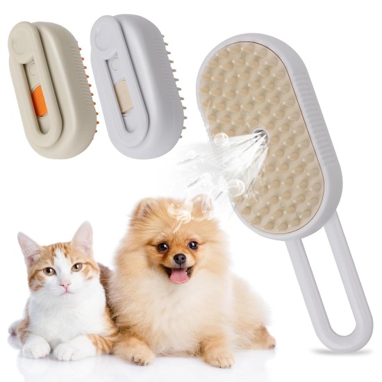 Cat Brush with Steam, Pack of 2 Steam Brush Cat Dog with Spray Cat Brush, Removable Portable Steam Brush for Dogs, Steam Cat Brush for Short Hair (1 Piece Khaki + 1 Piece White) Cat Brush with Steam, Pack of 2 Steam Brush Cat Dog with Spray Cat Brush, Removable Portable Steam Brush for Dogs, Steam Cat Brush for Short Hair (1 Piece Khaki + 1 Piece White)