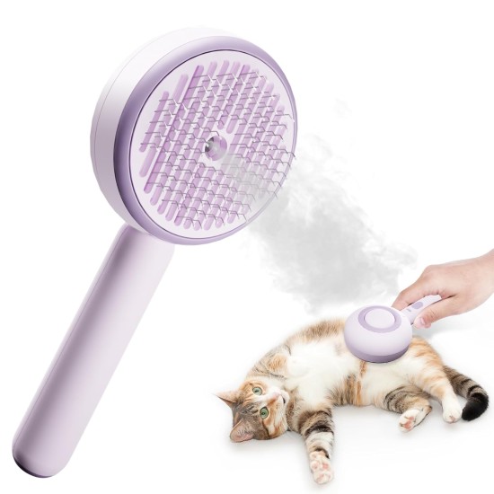 Cat Steamer Brush Beauty Massage Spray for Dog Comb One Click Cleaning Suitable for Cats, Dogs, Rabbits with Short and Long Hair, Removes Tangles from Undercoat (Purple)