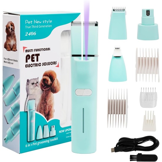 Dufuso Quiet Cat Clipper Set, 4-in-1 Hair Trimmer with LED Light, Professional Paw Trimmer for Dogs, for Large Small Cats Dogs, for Paws, Eyes, Ears, Face, Bodies (Green) Dufuso Quiet Cat Clipper Set, 4-in-1 Hair Trimmer with LED Light, Professional Paw Trimmer for Dogs, for Large Small Cats Dogs, for Paws, Eyes, Ears, Face, Bodies (Green)
