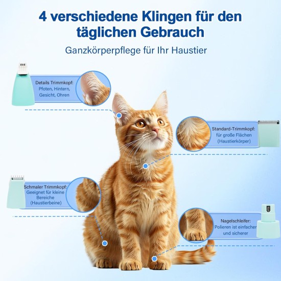 Dufuso Quiet Cat Clipper Set, 4-in-1 Hair Trimmer with LED Light, Professional Paw Trimmer for Dogs, for Large Small Cats Dogs, for Paws, Eyes, Ears, Face, Bodies (Green) Dufuso Quiet Cat Clipper Set, 4-in-1 Hair Trimmer with LED Light, Professional Paw Trimmer for Dogs, for Large Small Cats Dogs, for Paws, Eyes, Ears, Face, Bodies (Green)