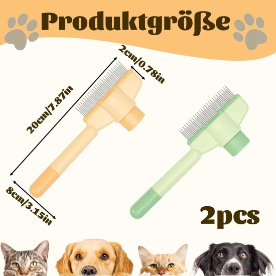 Flea Comb for Cats, Pack of 2 Professional Grooming Cat Brushes with Release Button, Multifunctional Dog Comb, for Long-Haired and Short-Haired Animals, 200 x 80 x 20 mm Flea Comb for Cats, Pack of 2 Professional Grooming Cat Brushes with Release Button, Multifunctional Dog Comb, for Long-Haired and Short-Haired Animals, 200 x 80 x 20 mm