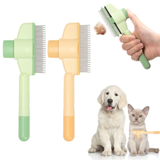 Flea Comb for Cats, Pack of 2 Self-Cleaning Flea Comb and Grooming Brush for Pets, Flea Comb Dogs with Button for Quick Cleaning of Lost Hair