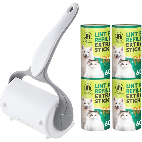 Foyer Nuage 9.5 Inch Large Lint Roller for Pet Hair with 6 Extendable Handles and Dustproof Cover, 5 Refills of 300 Sheets, Long Handle, Robust Mop for Cleaning Carpets Foyer Nuage 9.5 Inch Large Lint Roller for Pet Hair with 6 Extendable Handles and Dustproof Cover, 5 Refills of 300 Sheets, Long Handle, Robust Mop for Cleaning Carpets