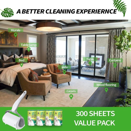 Foyer Nuage 9.5 Inch Large Lint Roller for Pet Hair with 6 Extendable Handles and Dustproof Cover, 5 Refills of 300 Sheets, Long Handle, Robust Mop for Cleaning Carpets Foyer Nuage 9.5 Inch Large Lint Roller for Pet Hair with 6 Extendable Handles and Dustproof Cover, 5 Refills of 300 Sheets, Long Handle, Robust Mop for Cleaning Carpets