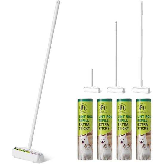 Foyer Nuage 9.5 Inch Large Lint Roller for Pet Hair with 6 Extendable Handles and Dustproof Cover, 5 Refills of 300 Sheets, Long Handle, Robust Mop for Cleaning Carpets Foyer Nuage 9.5 Inch Large Lint Roller for Pet Hair with 6 Extendable Handles and Dustproof Cover, 5 Refills of 300 Sheets, Long Handle, Robust Mop for Cleaning Carpets