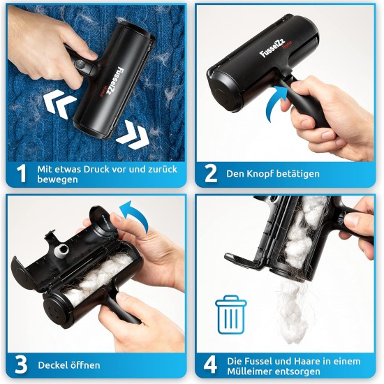 FusselZz® Home Premium Lint Roller Black Pet Hair - Self-Cleaning Pet Hair Remover for Cat Hair & Dog Hair Removal, Reusable Cat Hair Remover on Sofa, Carpet & Bed FusselZz® Home Premium Lint Roller Black Pet Hair - Self-Cleaning Pet Hair Remover for Cat Hair & Dog Hair Removal, Reusable Cat Hair Remover on Sofa, Carpet & Bed