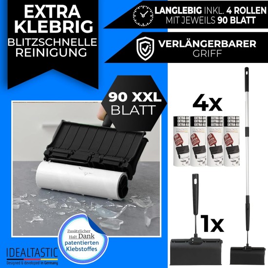 IDEALTASTIC Lint Roller Pet Hair & Clothes in Value Pack with 2 x Handles and 5 x 105 Sheets I Lint Remover Clothing Extra Sticky I Pet Hair Remover Easy to Change I Lint Brush + Dust Cover IDEALTASTIC Lint Roller Pet Hair & Clothes in Value Pack with 2 x Handles and 5 x 105 Sheets I Lint Remover Clothing Extra Sticky I Pet Hair Remover Easy to Change I Lint Brush + Dust Cover