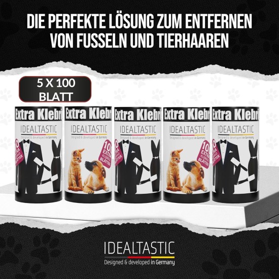 IDEALTASTIC Lint Roller Pet Hair & Clothes in Value Pack with 2 x Handles and 5 x 105 Sheets I Lint Remover Clothing Extra Sticky I Pet Hair Remover Easy to Change I Lint Brush + Dust Cover IDEALTASTIC Lint Roller Pet Hair & Clothes in Value Pack with 2 x Handles and 5 x 105 Sheets I Lint Remover Clothing Extra Sticky I Pet Hair Remover Easy to Change I Lint Brush + Dust Cover