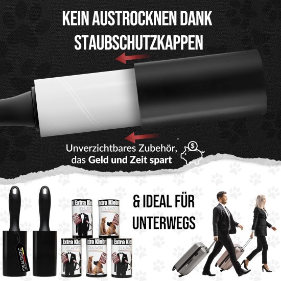 IDEALTASTIC Lint Roller Pet Hair & Clothes in Value Pack with 2 x Handles and 5 x 105 Sheets I Lint Remover Clothing Extra Sticky I Pet Hair Remover Easy to Change I Lint Brush + Dust Cover IDEALTASTIC Lint Roller Pet Hair & Clothes in Value Pack with 2 x Handles and 5 x 105 Sheets I Lint Remover Clothing Extra Sticky I Pet Hair Remover Easy to Change I Lint Brush + Dust Cover