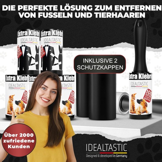 IDEALTASTIC Lint Roller Pet Hair & Clothes in Value Pack with 2 x Handles and 5 x 105 Sheets I Lint Remover Clothing Extra Sticky I Pet Hair Remover Easy to Change I Lint Brush + Dust Cover IDEALTASTIC Lint Roller Pet Hair & Clothes in Value Pack with 2 x Handles and 5 x 105 Sheets I Lint Remover Clothing Extra Sticky I Pet Hair Remover Easy to Change I Lint Brush + Dust Cover