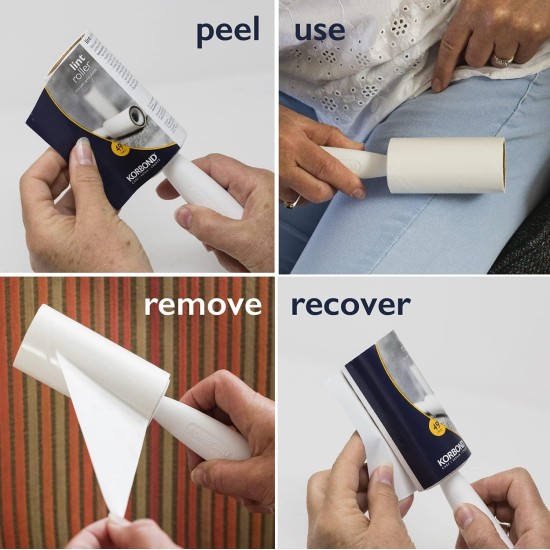 KORBOND Lint Roller, 6 Dispensers & 6 Lint Rollers with 49 Sheets Each, Removes Pet Hair, Lint and Dust from Clothes, Furniture and Carpets, 44.4 m, 294 Diagonally Perforated Sheets KORBOND Lint Roller, 6 Dispensers & 6 Lint Rollers with 49 Sheets Each, Removes Pet Hair, Lint and Dust from Clothes, Furniture and Carpets, 44.4 m, 294 Diagonally Perforated Sheets