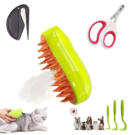 KSALUX - Set of 6 Accessories for Cats and Dogs | 3 in 1 Steam Brush for Grooming | Nail Clippers | Anti-Tick Set | Knot Remover, Orange, Pack of 6 Accessories, Plastic KSALUX - Set of 6 Accessories for Cats and Dogs | 3 in 1 Steam Brush for Grooming | Nail Clippers | Anti-Tick Set | Knot Remover, Orange, Pack of 6 Accessories, Plastic