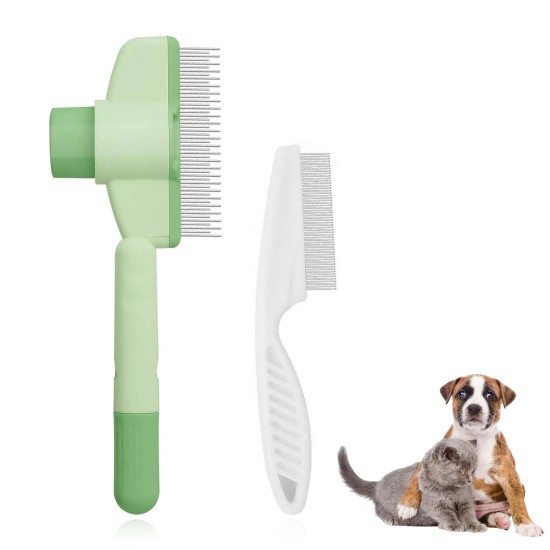 MIRKUZI Katzenkämme 2er-Pack Selbstreinigender Kamm, 1 grüner Stiftkamm + kleiner Flohkamm, Flohkamm für Katzen, Flohkamm für Hunde mit Auslöseknopf, Haustier-Hundebürste, Katzenbürste MIRKUZI Katzenkämme 2er-Pack Selbstreinigender Kamm, 1 grüner Stiftkamm + kleiner Flohkamm, Flohkamm für Katzen, Flohkamm für Hunde mit Auslöseknopf, Haustier-Hundebürste, Katzenbürste