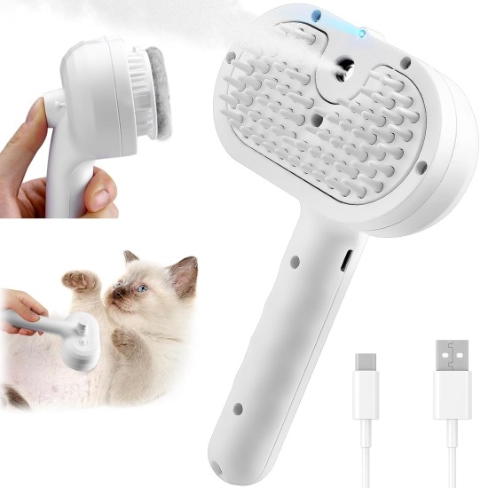 MOORSTDEL Steam Cat Brush, Micro Cleaning Brush for Cats, One-Touch Deshedding, Rechargeable Cat Hair Brush for Massage, Cleaning and Deflux MOORSTDEL Steam Cat Brush, Micro Cleaning Brush for Cats, One-Touch Deshedding, Rechargeable Cat Hair Brush for Massage, Cleaning and Deflux