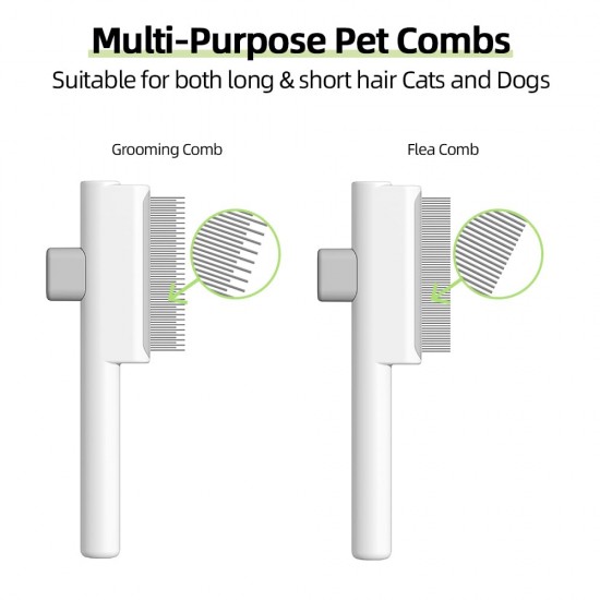 Marchul 2-Piece Cat Comb Dog Combs Set, Flea Comb for Cats and Dogs, Self-Cleaning Cat Grooming Brush with Release Button and Stainless Steel Metal Round Teeth for Removal, White Marchul 2-Piece Cat Comb Dog Combs Set, Flea Comb for Cats and Dogs, Self-Cleaning Cat Grooming Brush with Release Button and Stainless Steel Metal Round Teeth for Removal, White