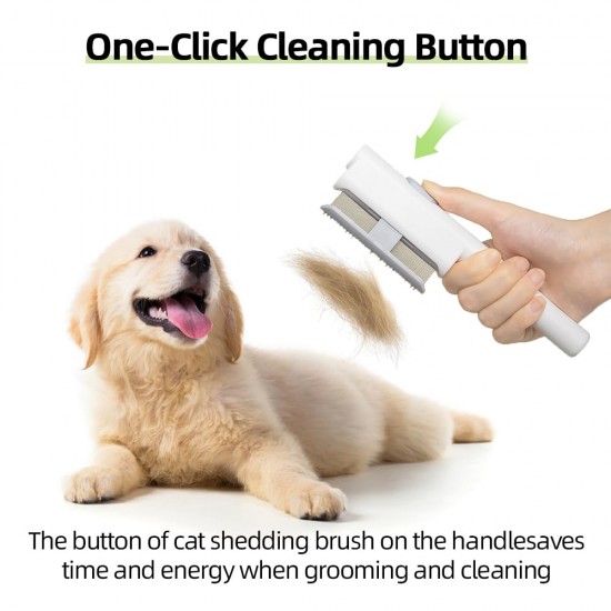 Marchul 2-Piece Cat Comb Dog Combs Set, Flea Comb for Cats and Dogs, Self-Cleaning Cat Grooming Brush with Release Button and Stainless Steel Metal Round Teeth for Removal, White Marchul 2-Piece Cat Comb Dog Combs Set, Flea Comb for Cats and Dogs, Self-Cleaning Cat Grooming Brush with Release Button and Stainless Steel Metal Round Teeth for Removal, White