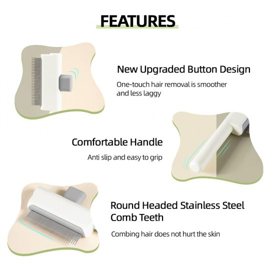 Marchul 2-Piece Cat Comb Dog Combs Set, Flea Comb for Cats and Dogs, Self-Cleaning Cat Grooming Brush with Release Button and Stainless Steel Metal Round Teeth for Removal, White Marchul 2-Piece Cat Comb Dog Combs Set, Flea Comb for Cats and Dogs, Self-Cleaning Cat Grooming Brush with Release Button and Stainless Steel Metal Round Teeth for Removal, White