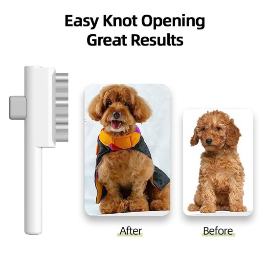 Marchul 2-Piece Cat Comb Dog Combs Set, Flea Comb for Cats and Dogs, Self-Cleaning Cat Grooming Brush with Release Button and Stainless Steel Metal Round Teeth for Removal, White Marchul 2-Piece Cat Comb Dog Combs Set, Flea Comb for Cats and Dogs, Self-Cleaning Cat Grooming Brush with Release Button and Stainless Steel Metal Round Teeth for Removal, White