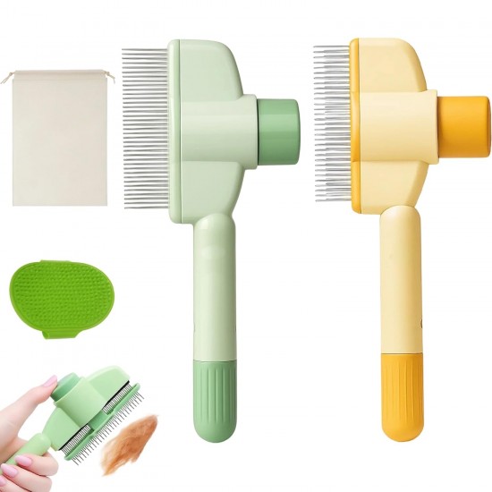 MigWoo Pack of 2 Fellblitz Brush, Self-Cleaning Cat Comb for Pets, Cat Brush with Release Button, with Bath Brush, Rubber Curry and Storage Bag, Cleaning Loose Hair MigWoo Pack of 2 Fellblitz Brush, Self-Cleaning Cat Comb for Pets, Cat Brush with Release Button, with Bath Brush, Rubber Curry and Storage Bag, Cleaning Loose Hair