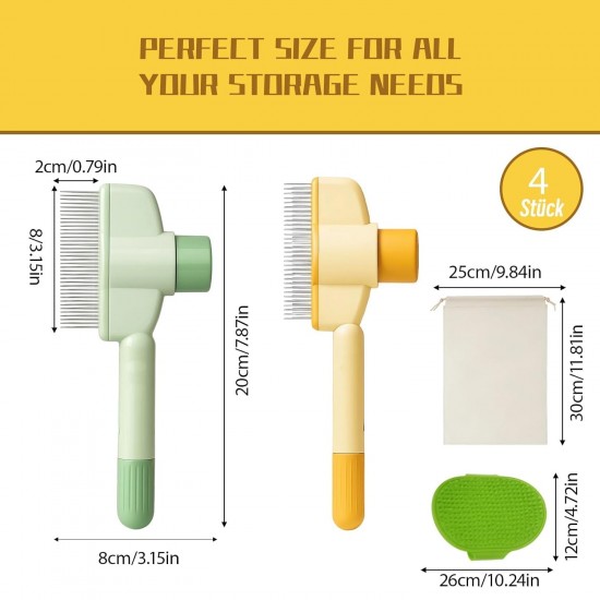 MigWoo Pack of 2 Fellblitz Brush, Self-Cleaning Cat Comb for Pets, Cat Brush with Release Button, with Bath Brush, Rubber Curry and Storage Bag, Cleaning Loose Hair MigWoo Pack of 2 Fellblitz Brush, Self-Cleaning Cat Comb for Pets, Cat Brush with Release Button, with Bath Brush, Rubber Curry and Storage Bag, Cleaning Loose Hair