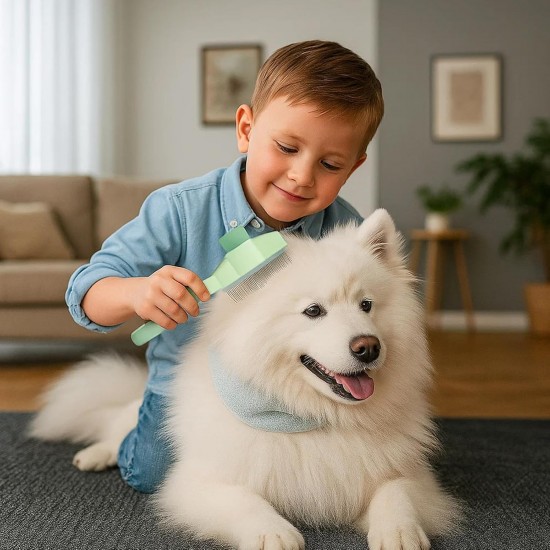 MigWoo Pack of 2 Fellblitz Brush, Self-Cleaning Cat Comb for Pets, Cat Brush with Release Button, with Bath Brush, Rubber Curry and Storage Bag, Cleaning Loose Hair MigWoo Pack of 2 Fellblitz Brush, Self-Cleaning Cat Comb for Pets, Cat Brush with Release Button, with Bath Brush, Rubber Curry and Storage Bag, Cleaning Loose Hair