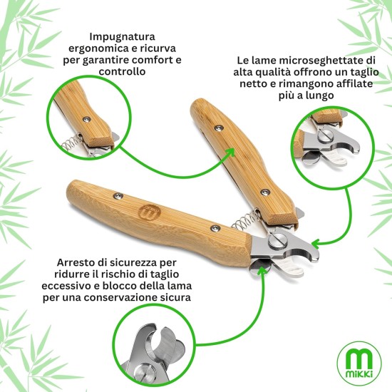 Mikki, Bamboo Dog & Cat Claw Clippers with Safety Stop to Reduce Risk of Overcutting, Micro Serrated Blades for a Clean Cut, Large Mikki, Bamboo Dog & Cat Claw Clippers with Safety Stop to Reduce Risk of Overcutting, Micro Serrated Blades for a Clean Cut, Large