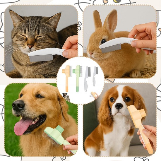 Pack of 2 Fellblitz Cat Brush for Pets, with 2 Flea Combs, Cat Comb for Cats and Dogs, Ideal for Short-Haired and Longhaired Pets, Made of PP Plastic and Stainless Steel Pack of 2 Fellblitz Cat Brush for Pets, with 2 Flea Combs, Cat Comb for Cats and Dogs, Ideal for Short-Haired and Longhaired Pets, Made of PP Plastic and Stainless Steel