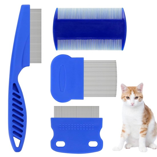 Pack of 4 Flea Combs for Cats, Flea Comb for Cats and Dogs (Blue), Flea Comb Dogs, Flea Comb, Metal Flea Comb, Cats for Dogs and Cats, Effective Against Fleas and Lice Professional Flea Comb
