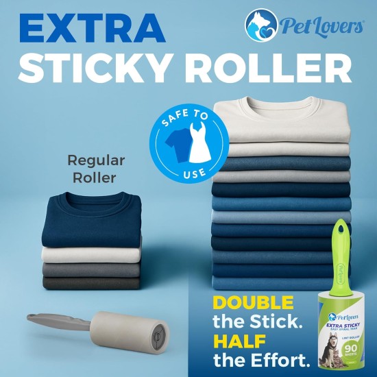 PetLovers Extra Sticky Lint Roller Mega Value Set 450 Sheets for Pet Hair Removal, Lint Remover Dog and Cat, 5 Pieces, Green PetLovers Extra Sticky Lint Roller Mega Value Set 450 Sheets for Pet Hair Removal, Lint Remover Dog and Cat, 5 Pieces, Green