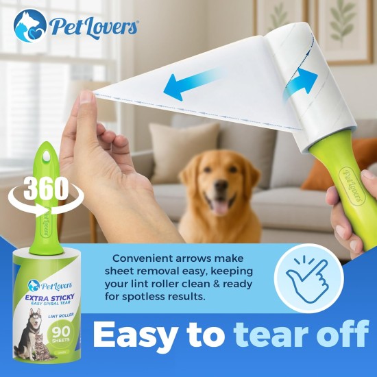 PetLovers Extra Sticky Lint Roller Mega Value Set 450 Sheets for Pet Hair Removal, Lint Remover Dog and Cat, 5 Pieces, Green PetLovers Extra Sticky Lint Roller Mega Value Set 450 Sheets for Pet Hair Removal, Lint Remover Dog and Cat, 5 Pieces, Green