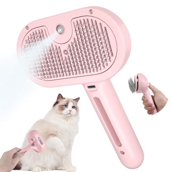 Pettidot Cat Brush with Steam Dog Brush, Steam Brush Cat and Dog Cat Hair Brush, Cat Comb Long Hair, Pet Hair Brush, Pink Pettidot Cat Brush with Steam Dog Brush, Steam Brush Cat and Dog Cat Hair Brush, Cat Comb Long Hair, Pet Hair Brush, Pink