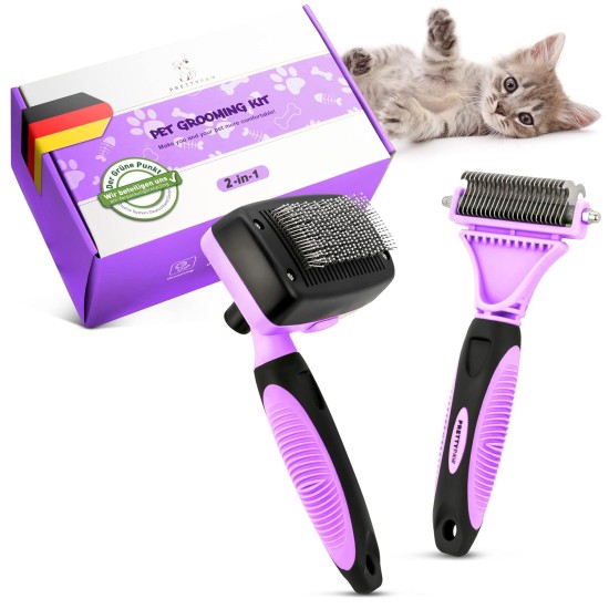 Pretty Paw ® Professional Cat Brush Set, Cat Care Set, 100% Hygiene & Comfort Thanks to Rounded Massage Bristles, Brush for Optimal Short and Long Hair, Undercoat Brush Pretty Paw ® Professional Cat Brush Set, Cat Care Set, 100% Hygiene & Comfort Thanks to Rounded Massage Bristles, Brush for Optimal Short and Long Hair, Undercoat Brush