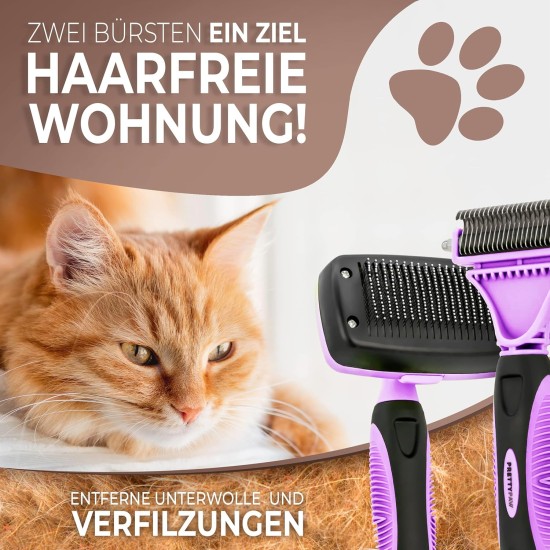 Pretty Paw ® Professional Cat Brush Set, Cat Care Set, 100% Hygiene & Comfort Thanks to Rounded Massage Bristles, Brush for Optimal Short and Long Hair, Undercoat Brush Pretty Paw ® Professional Cat Brush Set, Cat Care Set, 100% Hygiene & Comfort Thanks to Rounded Massage Bristles, Brush for Optimal Short and Long Hair, Undercoat Brush