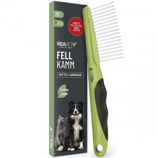 ReaVET 2-in-1 Fur Comb for Dogs and Cats with Medium to Long Hair, Double Comb, Ideal for Loosening Knots & Tangles, Dog, Cat, Dog Comb, Cat Comb for Daily Grooming ReaVET 2-in-1 Fur Comb for Dogs and Cats with Medium to Long Hair, Double Comb, Ideal for Loosening Knots & Tangles, Dog, Cat, Dog Comb, Cat Comb for Daily Grooming