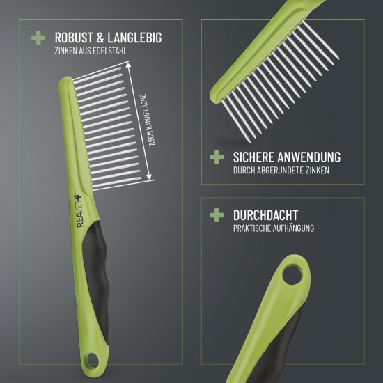 ReaVET 2-in-1 Fur Comb for Dogs and Cats with Medium to Long Hair, Double Comb, Ideal for Loosening Knots & Tangles, Dog, Cat, Dog Comb, Cat Comb for Daily Grooming ReaVET 2-in-1 Fur Comb for Dogs and Cats with Medium to Long Hair, Double Comb, Ideal for Loosening Knots & Tangles, Dog, Cat, Dog Comb, Cat Comb for Daily Grooming