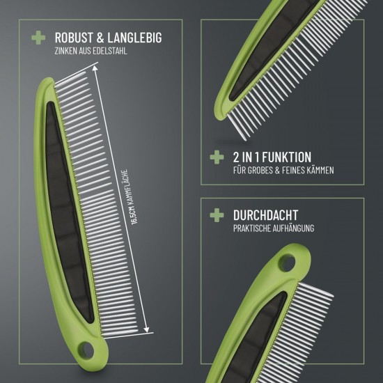 ReaVET 2-in-1 Fur Comb for Dogs and Cats with Medium to Long Hair, Double Comb, Ideal for Loosening Knots & Tangles, Dog, Cat, Dog Comb, Cat Comb for Daily Grooming ReaVET 2-in-1 Fur Comb for Dogs and Cats with Medium to Long Hair, Double Comb, Ideal for Loosening Knots & Tangles, Dog, Cat, Dog Comb, Cat Comb for Daily Grooming