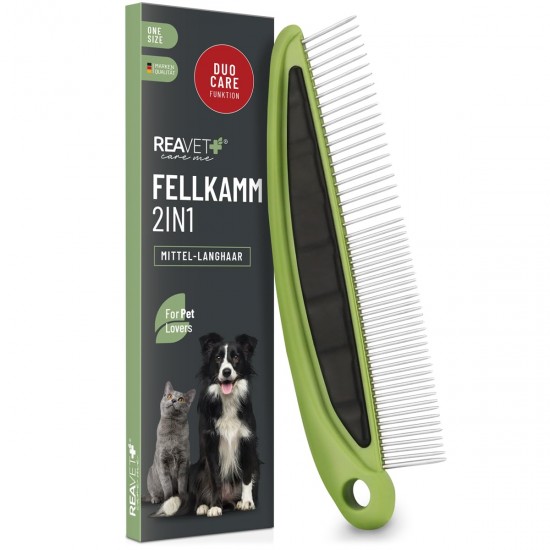 ReaVET 2-in-1 Fur Comb for Dogs and Cats with Medium to Long Hair, Double Comb, Ideal for Loosening Knots & Tangles, Dog, Cat, Dog Comb, Cat Comb for Daily Grooming ReaVET 2-in-1 Fur Comb for Dogs and Cats with Medium to Long Hair, Double Comb, Ideal for Loosening Knots & Tangles, Dog, Cat, Dog Comb, Cat Comb for Daily Grooming