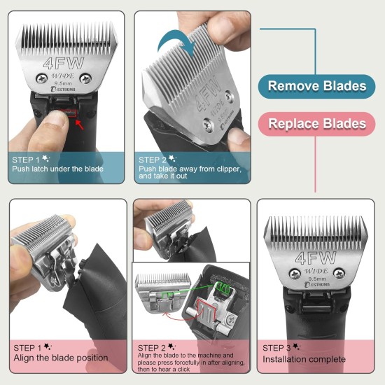 Removable Blades for Dog Grooming with 5/8 Wide Toe, Compatible with Heiniger/Moser Max45/Andis/Oster A5 Clippers, Cutting Length 1/32 Inch Removable Blades for Dog Grooming with 5/8 Wide Toe, Compatible with Heiniger/Moser Max45/Andis/Oster A5 Clippers, Cutting Length 1/32 Inch