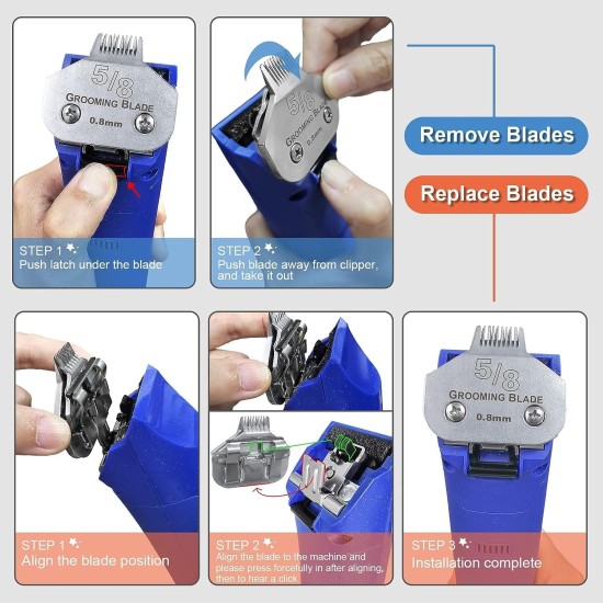 Removable Blades for Dog Grooming with 5/8 Wide Toe, Compatible with Heiniger/Moser Max45/Andis/Oster A5 Clippers, Cutting Length 1/32 Inch Removable Blades for Dog Grooming with 5/8 Wide Toe, Compatible with Heiniger/Moser Max45/Andis/Oster A5 Clippers, Cutting Length 1/32 Inch