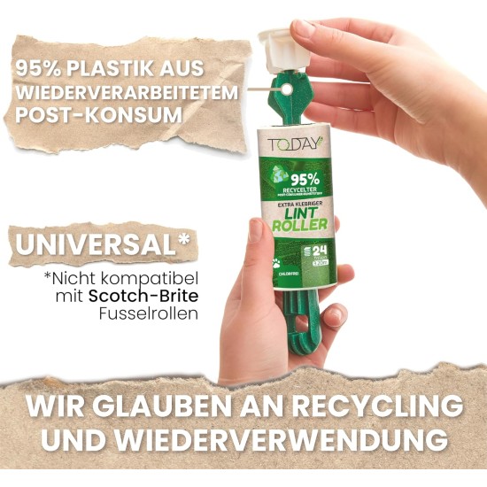 Today Eco Lint Roller 4 Rolls with 1 Dispenser + Lid, 95% Recycled Material - 24 Layers Lint Roller Pet Hair Easy Peel Suitable for Hair, Dust and Clothes Today Eco Lint Roller 4 Rolls with 1 Dispenser + Lid, 95% Recycled Material - 24 Layers Lint Roller Pet Hair Easy Peel Suitable for Hair, Dust and Clothes