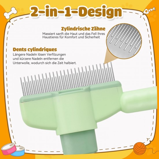 YAOZUP Cat Comb with Self-Cleaning Function, Stainless Steel Flea Comb for Dogs and Cats, Extra Long/Short Teeth for All Fur Types, Detangles Knots & Removes Fleas Gently (Green) YAOZUP Cat Comb with Self-Cleaning Function, Stainless Steel Flea Comb for Dogs and Cats, Extra Long/Short Teeth for All Fur Types, Detangles Knots & Removes Fleas Gently (Green)