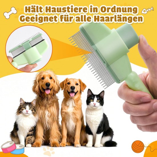 YAOZUP Cat Comb with Self-Cleaning Function, Stainless Steel Flea Comb for Dogs and Cats, Extra Long/Short Teeth for All Fur Types, Detangles Knots & Removes Fleas Gently (Green) YAOZUP Cat Comb with Self-Cleaning Function, Stainless Steel Flea Comb for Dogs and Cats, Extra Long/Short Teeth for All Fur Types, Detangles Knots & Removes Fleas Gently (Green)