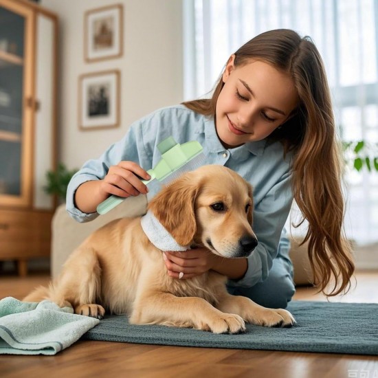 YAOZUP Cat Comb with Self-Cleaning Function, Stainless Steel Flea Comb for Dogs and Cats, Extra Long/Short Teeth for All Fur Types, Detangles Knots & Removes Fleas Gently (Green) YAOZUP Cat Comb with Self-Cleaning Function, Stainless Steel Flea Comb for Dogs and Cats, Extra Long/Short Teeth for All Fur Types, Detangles Knots & Removes Fleas Gently (Green)