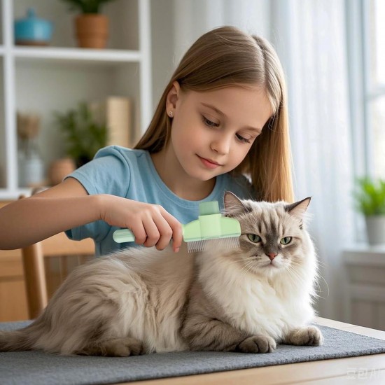 YAOZUP Cat Comb with Self-Cleaning Function, Stainless Steel Flea Comb for Dogs and Cats, Extra Long/Short Teeth for All Fur Types, Detangles Knots & Removes Fleas Gently (Green) YAOZUP Cat Comb with Self-Cleaning Function, Stainless Steel Flea Comb for Dogs and Cats, Extra Long/Short Teeth for All Fur Types, Detangles Knots & Removes Fleas Gently (Green)
